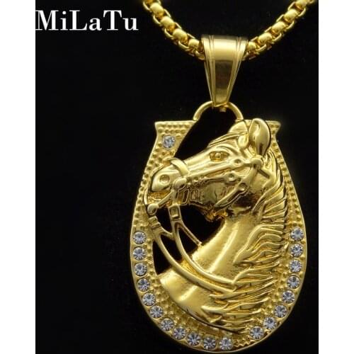 Glittering Equestrianism Horse Head Pendants Necklaces Stainless Steel Derby Stallion Fans Horse Lovers Gift NE666G