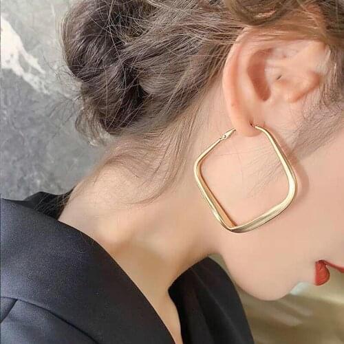 Big Metal Square Earrings Hoops For Women Geometric Statement Earings 2021 Party Jewelry Gold Silver Color UKMOC