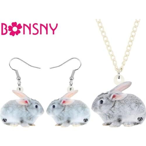Bonsny Acrylic Sweet Animal Hare Rabbit Bunny Jewelry Sets Necklace Earrings For Women Kids Teens Fashion Accessory Gifts Charms