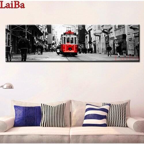 Black with white Red Bus Landscape Big size Handmade diamond painting abstract painting diamond embroidery Painting home Decor