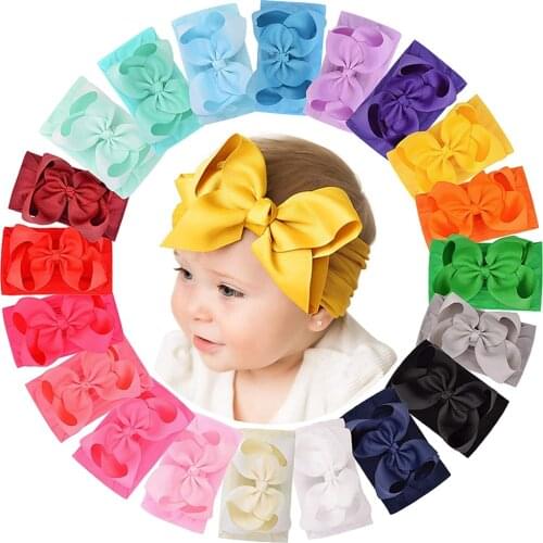 Ribbon Bow Baby Nylon Headbands Soft Girls Hairbands Hair Bow Elastics For Baby Girls Turban Toddlers Kids Hair Accessories