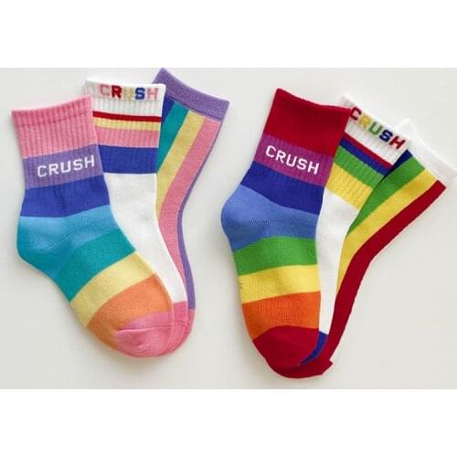 Children Socks Cotton Fashion Design For Baby Girls And Boys Autumn Spring Rainbow Pack With Stylish Ankle Socks 3Pairs/Lot