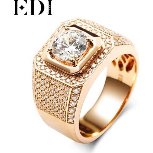 EDI Luxurious Pave Moissanite Ring 14k Rose Gold 1CT Round Cut Brillant Lab Grown Diamond Band For Mens Wedding Mens Jewelry