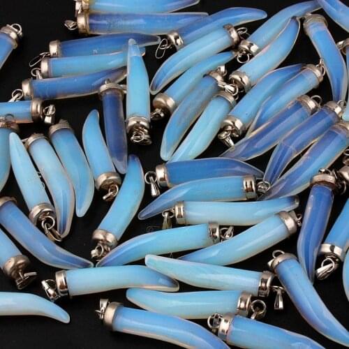QianBei 50pcs Stones Natural Carved Opal Opalite Pepper Pendant Bead Chakra Healing Reiki For Necklace Pendant Making