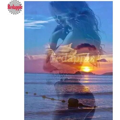 5d rhinestone painting woman sunset sea landscape diamond painting beauty girl diamond embroidery mosaic picture by number decor