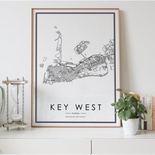 KEY WEST Florida FL usa city map Nordic Living Room Decoration Canvas Poster Modern Home Decor Art Print Painting