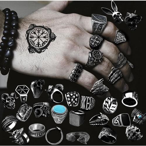 Original Unique Punk 316L Stainless Steel Jewelry For Men Rings Wolf Cross Skull Satanic Demon God Biker Gothic Man Finger-ring
