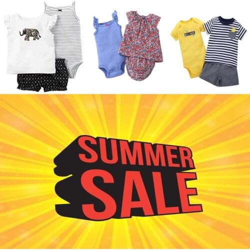 Baby boy summer clothes set o-neck short sleeve print T-shirt+rompers+shorts newborn girl outfit 6-24M COTTON 3pcs toddler