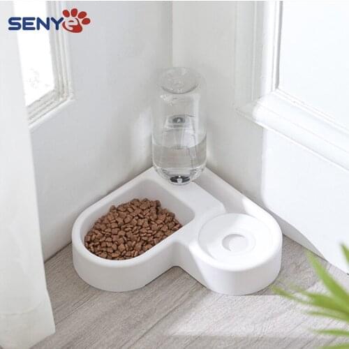 Pet Cat Feeder Bowl Dog Automatic Water Double Bowls Food Wall Creative Corner Cats 500ml Bottle Drinking Kitten Dogs Products