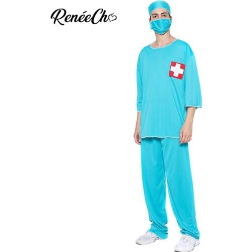 Reneecho Halloween Costume For Adult Men Doctor Costume Blue Man Scrubs Cosplay nurse Cosplay carnaval costumes