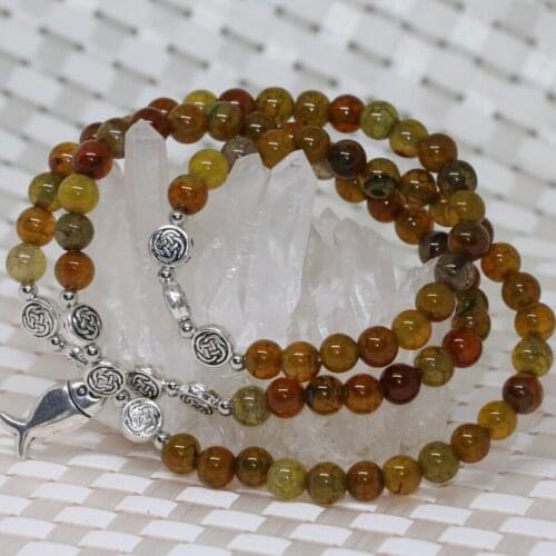Original design fish pendant 6mm natural yellow agat carnelian onyx round beads multilayer beaded bracelets diy jewelry B2227