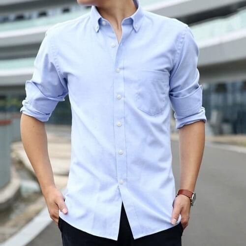 Summer Mens Cotton Spring Oxford Casual Shirts for Men White Blouse Long Sleeve Shirt Korean Clothes 2020 KJ5770