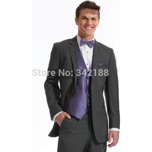 Best best selling Two buttons Charcoal Notch Lapel Groom Tuxedos Groomsmen Men Wedding Suits Prom Clothing /wester suitswedding