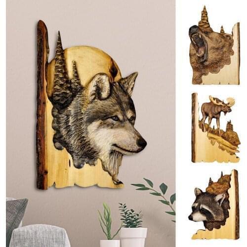 Animal Wall Decor Wolf Handcarved In Wood With Moon And Pines Wooden Cabin Decor Wall Decorations For Home For Wild Nature New