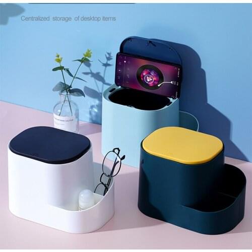 Mini Table Trash Can Desk Office Storage Small Bucket With Lid Bedroom Household Goods For Home Kitchen Desktop Plastic Barrel