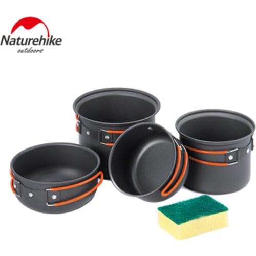 Naturehike 4 In 1 Camping Cookware Portable Pot Set Aluminium Alloy Camping Picnic Tableware Outdoor Hiking Travel Supplies