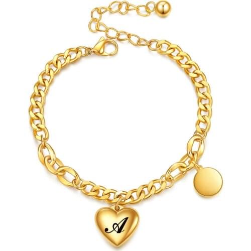 Modyle 2021 New Gold Color Stainless Steel Heart Shaped Letter Charm Fashion Bracelets Bangles for Women