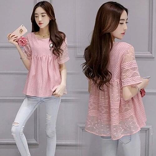 2018 Autumn New Large Size Spring And Autumn Long Short-sleeved Lace Chiffon Shirt Womens Slim Shirt