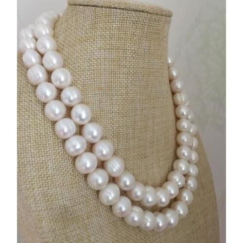 2 strands 12-13mm south sea baroque white pearl necklace 18"19"
