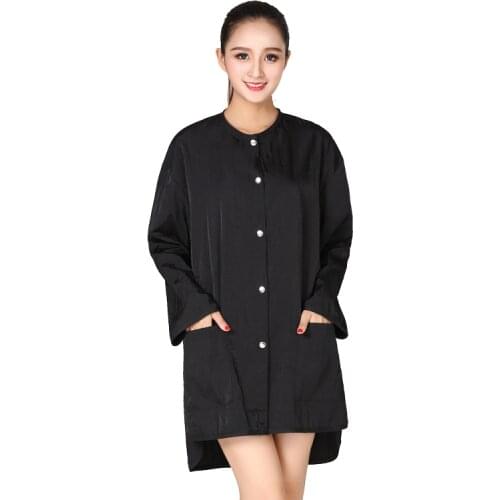 Salon Hairdresser Hair Stylist Waterproof Overalls Haircut Buttons Jacket Gown Pet Grooming Professional Long Sleeve Smock Apron