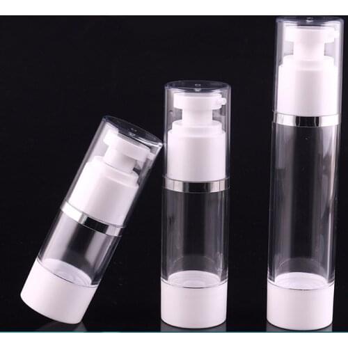 15ml 30ml 50ml Travel Plastic Transparent Mini Vacuum Pump Vessel Silver Line Empty Refillable Bottles Portable Airless Bottle