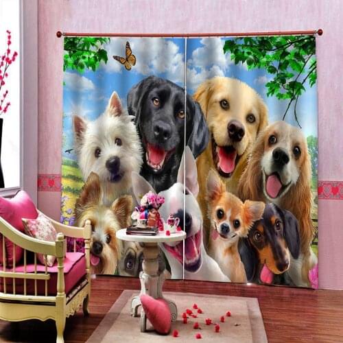 Popular Photo Customized Size Dogs Curtains Blackout Indoor Childrens room Curtain Panels With Grommets and hooks