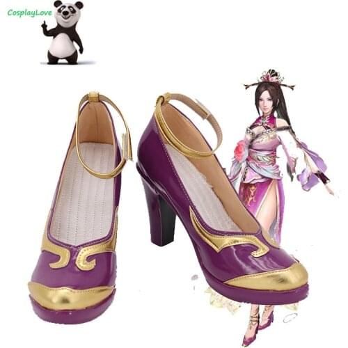 Shin Sangokumusou DiaoChan Purple Cosplay Shoes Long Boots Leather Custom Made CosplayLove For Boy Men Christmas Halloween