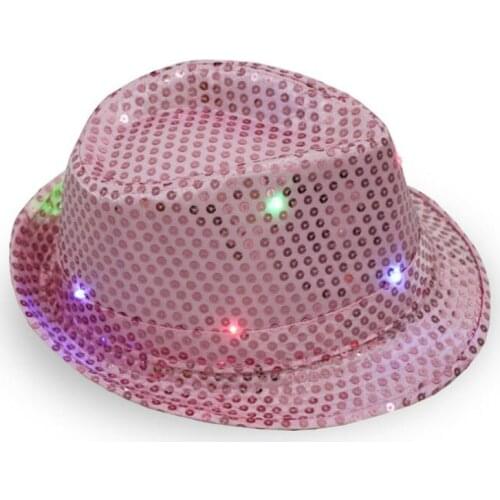 Children Adult Glowing LED Flashing Sequins Jazz Hats Fedora Hat Cap Party Show Dance Decoration Birthday Club Bar