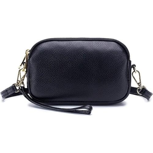 Three-layer Messenger Bags Genuine Leather Mini Daily Hand Basg Diagonal Zipper Pouch Party Package Female Clutch Bag