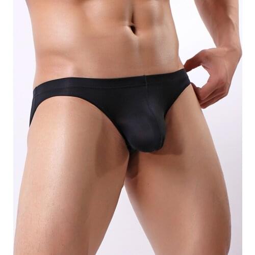 Hot Men Sexy Underwear Ultra Thin Ice Silk Mens Briefs Large Pouch Low Rise Slips Hombre Erotic Panties Breathable Underpants