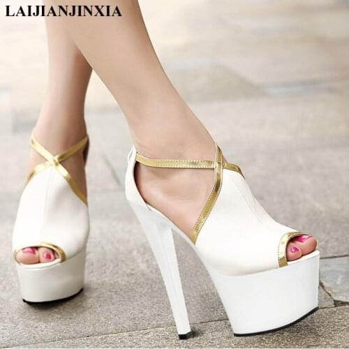 LAIJIANJINXIA Platform 17cm High-Heeled Sandals Nightclub Dance Shoes Pole Dancing Shoes Model High Heels Womens Shoes Q-063-2
