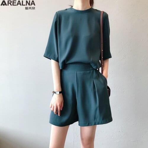 Vintage 2 piece sets womens outfits Solid color Back single-breasted blouse + shorts Casual Jumpsuit suits Lady Sets Streetwear