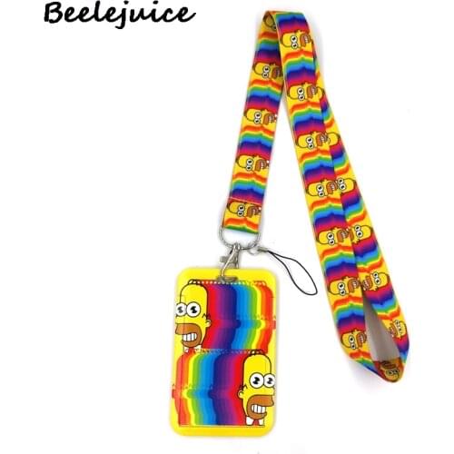 Funny Cartoon Charaters Rainbow Color Anime Fashion Lanyards Bus ID Name Work Card Holder Accessories Decorations Kids Gifts
