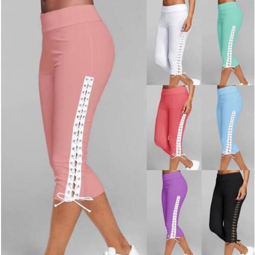Women Casual Sport Pants Skinny Pants Eggings Short pants Summer Sweatpants Cropped Pants High Waist Capri Yoga Pants Plus Size