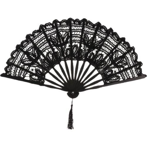 Women Lace Hand Held Fan Cotton Lace Embroidered Folding Fans with Bamboo for Dancing Cosplay Wedding Decorations