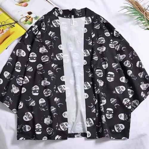 Japanese Streetwear Men Printed Kimono Harajuku Style Robe Traditional Clothes Hip Hop Haori Funny Yukata T Shirts Streetwear