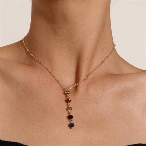 Fashion Color Round Crystal Pendant Necklace for Women Gold Silver Color Tassel Female Necklace Wedding Jewelry Accessories