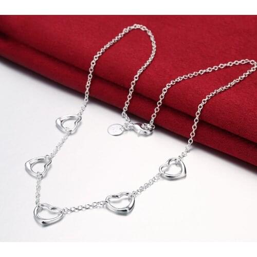 Wholesale Charms Heart love silver color women necklace jewelry lady fashion cute wedding necklace jewelry Christmas gifts N121