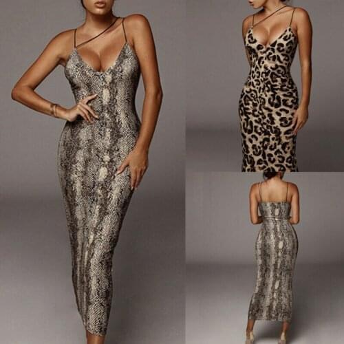 2020 New Arrival Women´s Sleeveless Leopard Snake V-Neck Dress Pencil Wild Dress Slim Suspender Dress