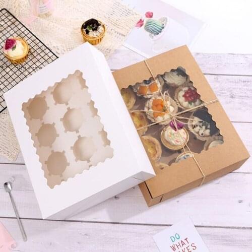 10Pcs Clear Window Cupcake Boxes with Tray 2/4/6/12 Hole Cake Wrapping for Party Christmas Food Kitchen Accessories