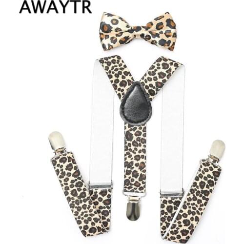 2017 Cute Girls Toddler Print Suspenders Bow ties Sets Kids Adjustable Unisex Clip-On Leather Leopard Print Boys Suspenders