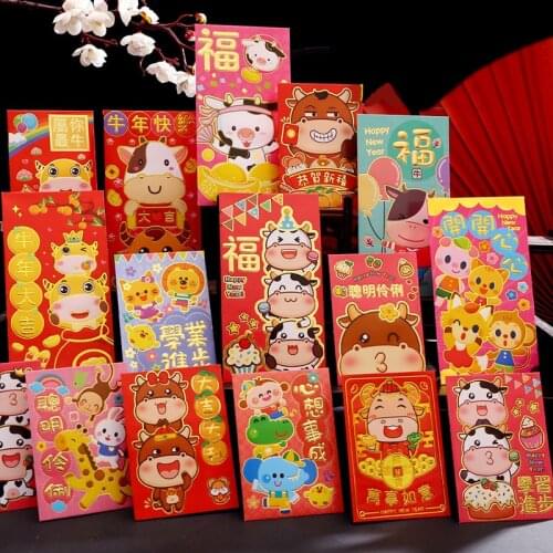 2021 Spring Festival Red Envelope Personality Cartoon 6Pcs\pack Wishes Red Packet Chinese Hongbao New Year Red Envelopes