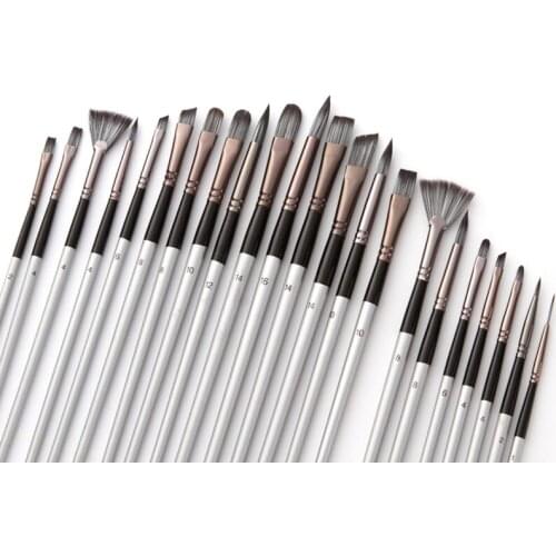 24pcs/set Nylon Hair Wooden Handle Watercolor Paint Brush Pen Scrubbing Scraper