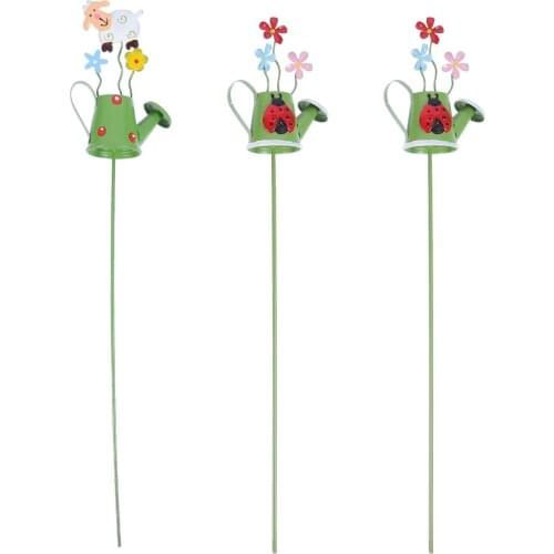 3pcs Metal Kettle Flower Pot Insert Stick Ornament Bonsai Plug-in Decoration Cake Topper Random Style