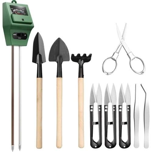 3-In-1 Soil Moisture Meter for Moisture/Sun/PH Tester, with Pruning Shears Folding Shears Mini Rake Bud and Trimmer Set