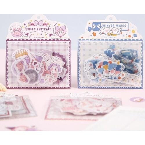 50 pcs/bag Cute Girls pandas series Journal Decorative Washi Stickers Scrapbooking Stick Label Diary Album Stickers