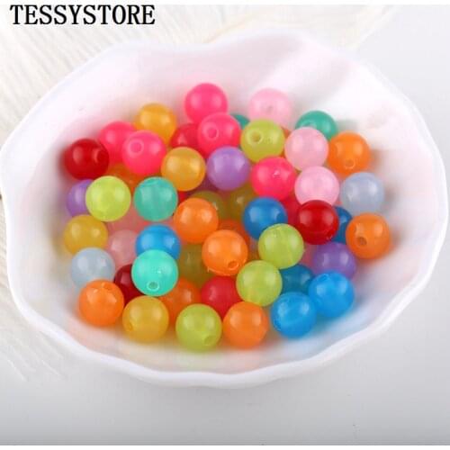 40pcs 10mm Jelly Color Acrylic Round Beads Colored Plastic Spacer Beads For Jewelry Making Bracelet Handmade DIY Accessories