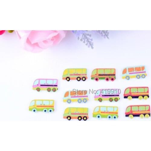 Free shipping -100PCs Mixed Lovely Bus car 2 Holes Wood Sewing Buttons Scrapbooking 30x16mm,D2772
