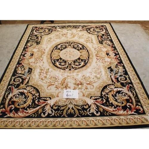 Free shipping 9'x12' French style aubusson carpets hand knotted rugs Woolen French Aubusson Rugs high quality rug