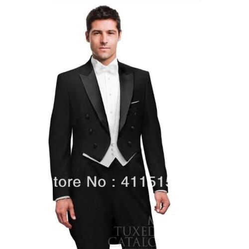 FREE SHIPPING/men for wedding groom wear tuxedo!Black Mens Suits White Waistcoat Tailcoat /CUSTOM made cheap GROOM man dress